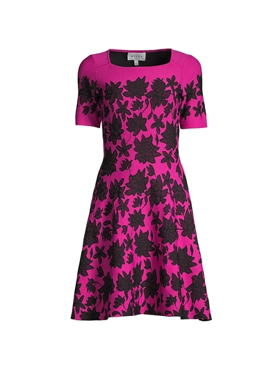 Milly Floral Lace Jacquard Dress In Magenta Black