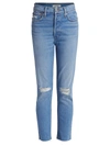 Re/done 90s High-rise Ankle Crop Distressed Skinny Jeans In Blue