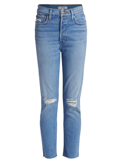 Re/done 90s High-rise Ankle Crop Distressed Skinny Jeans In Blue