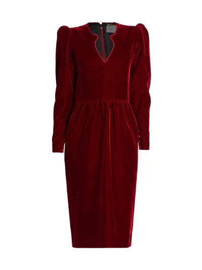 Saint Laurent Women's Puff-sleeve Velvet Dress In Red