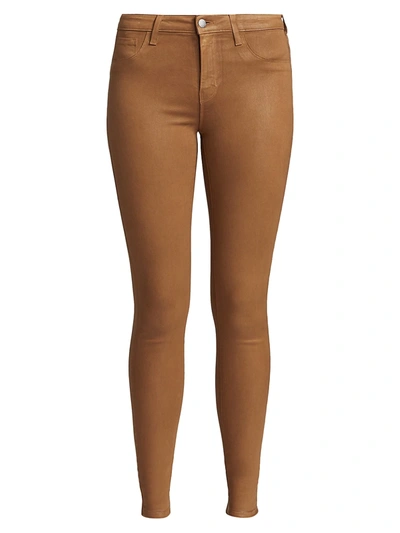 L Agence Marguerite Coated Cotton Denim High-rise Skinny Jeans In Nutmeg