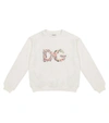 Dolce & Gabbana Crew Neck Sweatshirt In Jersey With Dg Flowers Embroidery In White