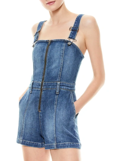 Alice And Olivia Gorgeous Faded Denim Playsuit In Dark Blue5