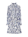Tory Burch Deneuve Belted Ruffled Floral-print Crepon Mini Dress In Blue Branches