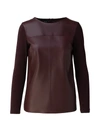 AKRIS WOMEN'S LEATHER-FRONT CASHMERE & SILK JERSEY RAGLAN TOP,0400012503345