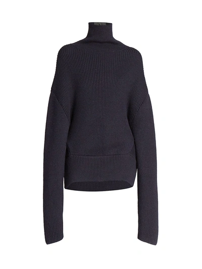 Balenciaga Upside Down Wool Knit Turtleneck Sweater In Navy