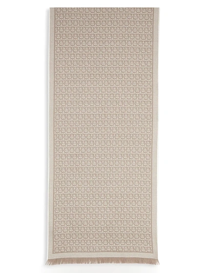 Ferragamo Printed Wool Scarf In Beige