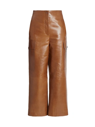 Givenchy Crop Patent Leather Wide Leg Pants In Beige Brown