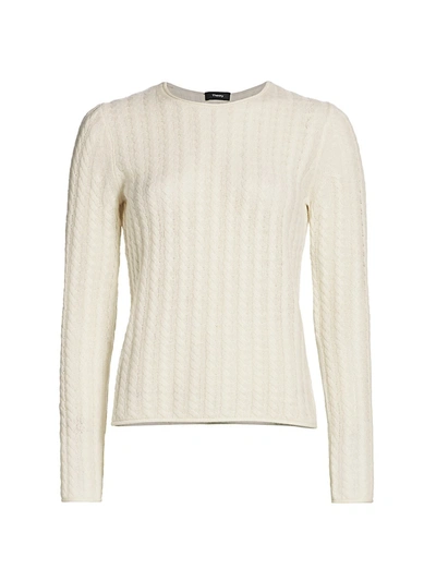 Theory Tiny Cable Shrunken Cashmere Sweater In Ivory