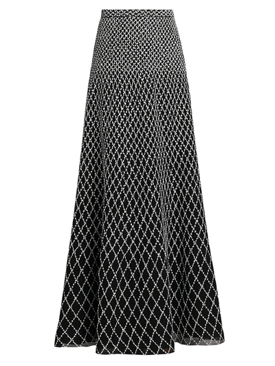 St John Novelty Diamond Knit Gown Skirt In Caviar/white/silver