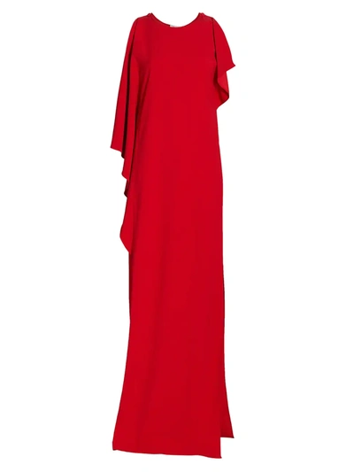 St John Draped Stretch Cady Gown In Red Orange
