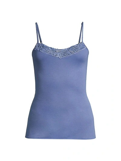 Hanro Women's Madlen Embroidery-trimmed Mercerized Cotton Camisole In Clematis Blue
