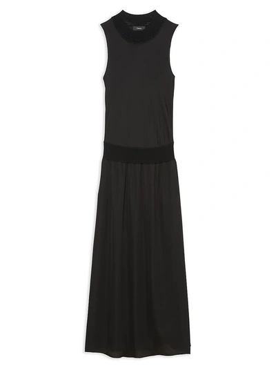 Theory Sleeveless Blouson A-line Maxi Dress In Black
