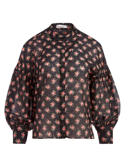 Alice And Olivia Paulita Floral-print Cotton And Silk-blend Voile Shirt In Heirloom Black