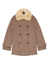 THEORY FAUX SHEARLING-COLLAR PLAID PEACOAT,0400013057440
