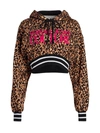 VERSACE JEANS COUTURE LEOPARD PRINT CROPPED FLEECE HOODIE,400013055919
