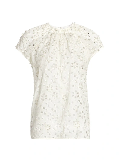 Rachel Comey Sutter Beaded Floral Cotton Top In White