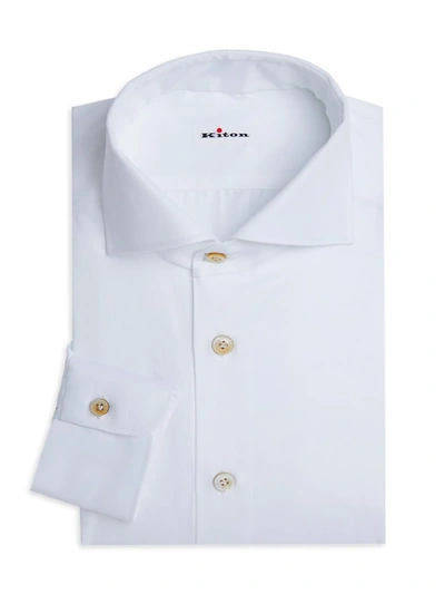 Kiton Twill Contemporary-fit Long-sleeve Shirt In White