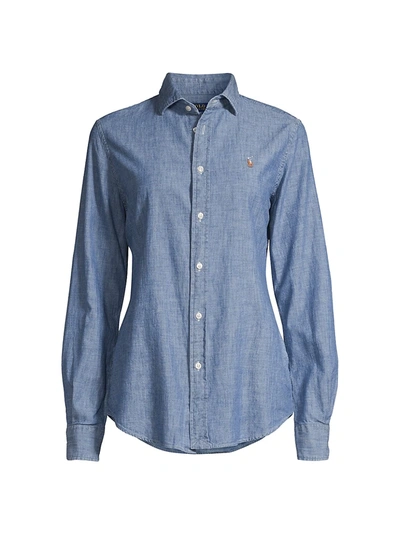 Polo Ralph Lauren Denim Long Sleeve Button Down Merced Wash In Cobalt