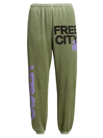 Free City Logo Fleece Sweatpants In Green Dirt Sunfade
