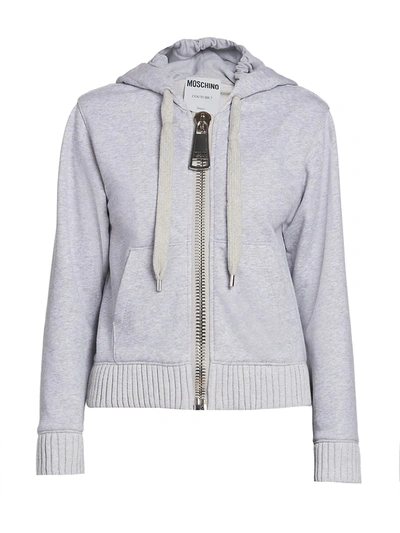 Moschino Oversized Knit Drawstring Zip Hoodie In Grey