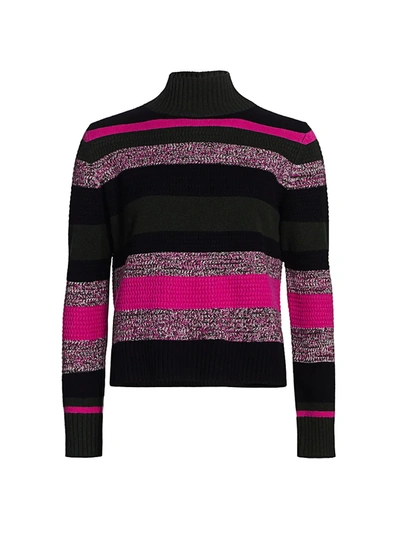 Akris Punto Striped Wool & Cashmere Turtleneck Knit Sweater In Neo Pink Bamboo Multi