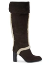 SEE BY CHLOÉ WOMEN'S ANNIA OVER-THE-KNEE SHEARLING-TRIMMED SUEDE BOOTS,0400012902768