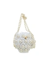 Alameda Turquesa Mini Hana Faux Pearl Woven Top Handle Bag In White