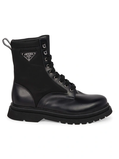 Prada Black Leather Ankle Boot With Logo