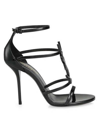 Saint Laurent Black Cassandra 100 Logo Strap Leather Sandals