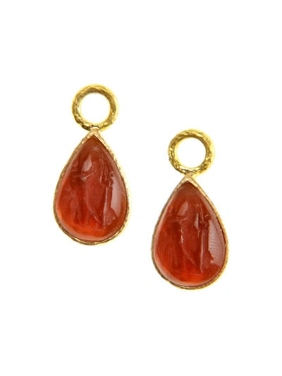 Elizabeth Locke Venetian Glass Intaglio 19k Yellow Gold Small Pear Shape Amber Earring Pendants