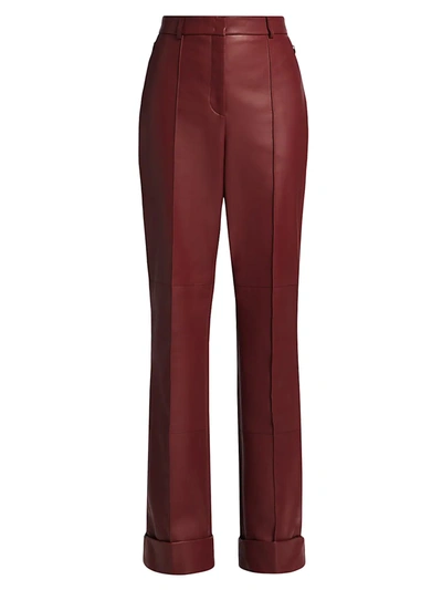 Akris Flore Leather Straight-leg Trousers In Carmin