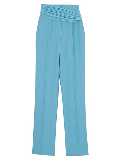 Burberry Jersey Sash Detail Wool Ramie Tailored Trousers In Blue Topaz