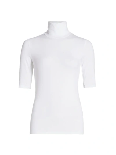 Majestic Soft Touch Elbow-sleeve Turtleneck Sweater In White