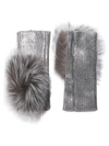 ADRIENNE LANDAU FOX FUR POM-POM METALLIC KNIT ARM WARMERS,400012962546