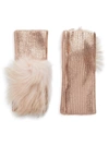 ADRIENNE LANDAU FOX FUR POM-POM METALLIC KNIT ARM WARMERS,0400012962566