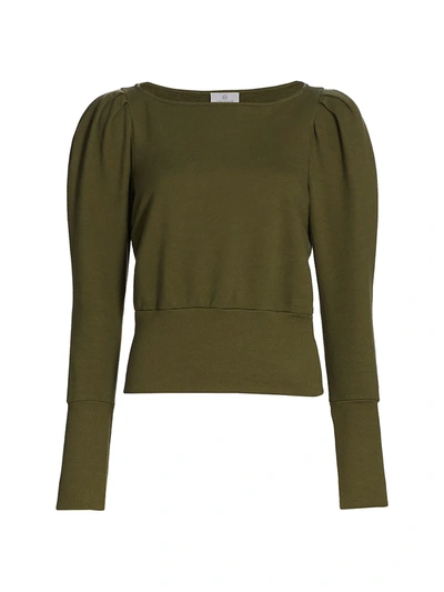 Ag Walker Puff-sleeve Cotton Sweatshirt In Green Haven