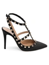Valentino Core Leather Rockstud Cage Heels In Nero