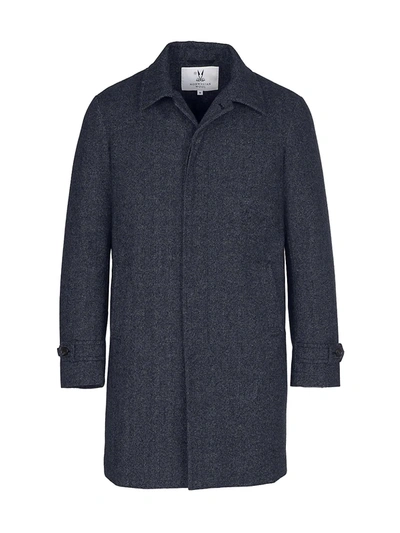 Norwegian Wool Herringbone Wool & Cashmere Down Three-quarter Length Coat In Blue Herringbone