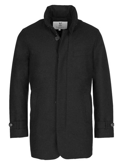 Norwegian Wool Slim-fit Hooded Wool Down Car Coat In Black