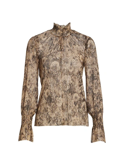 L Agence L'agence Paola Printed Blouse In Taupe/black