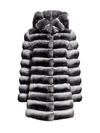 THE FUR SALON WOMEN'S HOODED SECTIONED CHINCHILLA FUR COAT,400012970914