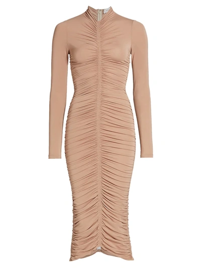 A.l.c Ansel Ruched Long-sleeve Midi Dress In Beige