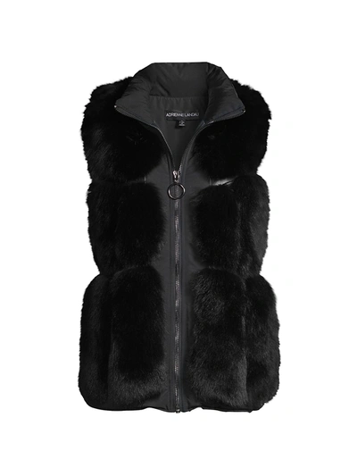 Adrienne Landau Fox Fur & Nylon Sectioned Vest In Black