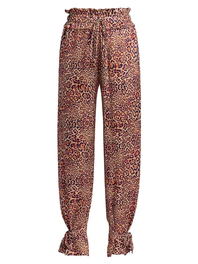 Adriana Iglesias Lora Jaguar-print Silk Pants