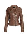 Lamarque Harper Leather Moto Jacket In Mink Brown