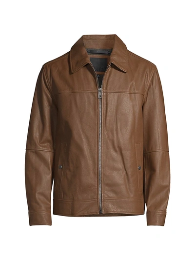 Andrew Marc Waxed Leather Shirt Jacket In Whiskey