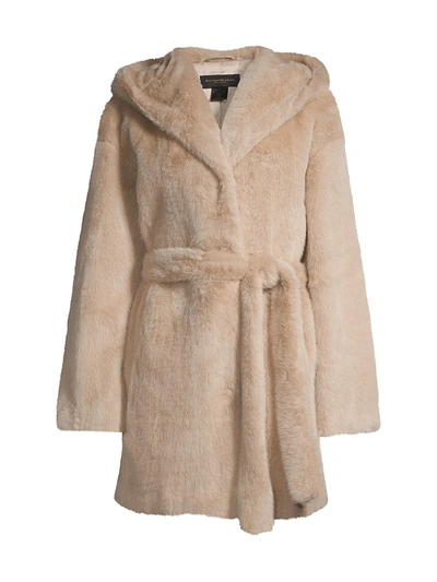 Donna Karan Faux-fur Belted Coat In Beige