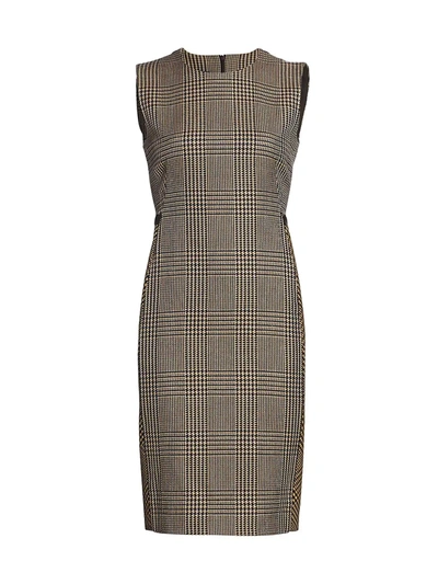 Akris Prince Of Wales Leather Trim Double Face Wool Sheath Dress In Camel