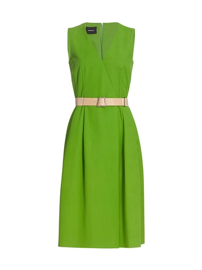 Akris Double-weave A-line Leather Belted Dress In Green